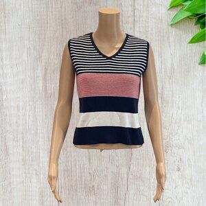 DESIGNER'S ORIGINALS -- Sleeveless Top, Petite, Black/Red/White Stripes, V Neck